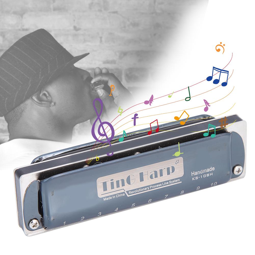Гармоника Blues Harp 10‑;Профессиональная губная гармошка, 10 отверстий, ключ G, подарки, крышка из нержавеющей стали(синий )