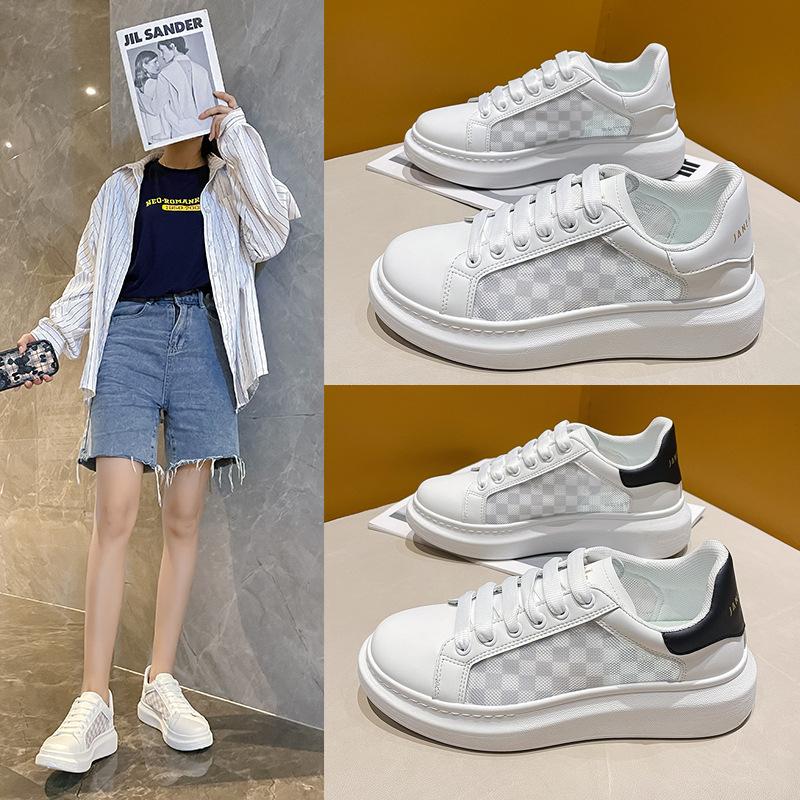 Thick-Soled Little White Shoes Women'S Versatile Summer Mesh Shoes Breathable Mesh Casual Board Shoes Mesh Yarn Sports Shoes