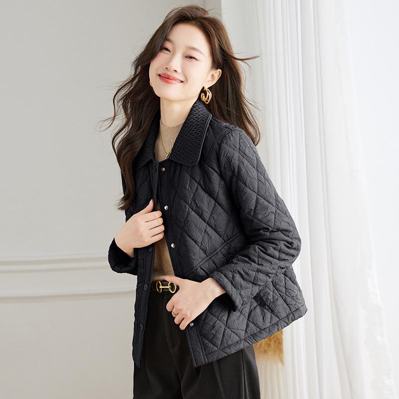 Легкая хлопковая куртка для женщин зимой, новая маленькая и короткая пуховая куртка из хлопка с ромбовидной сеткой Маленькая хлопковая куртка для теплой куртки
