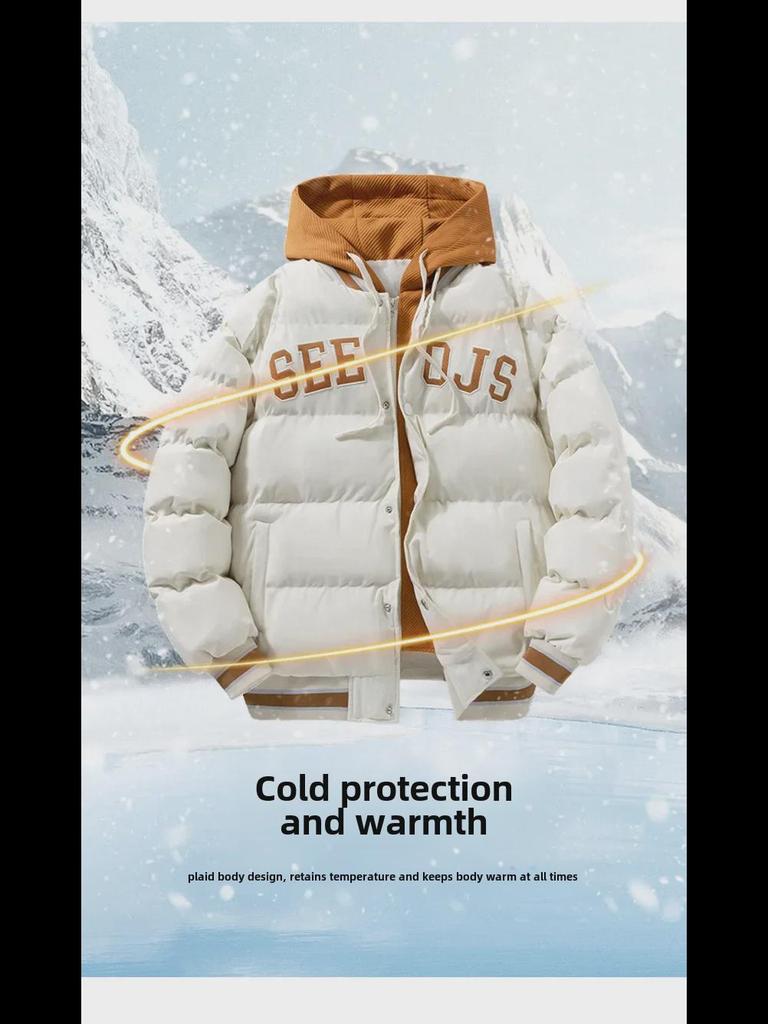 Мужская модная зимняя куртка с капюшоном из хлопковой смеси — повседневный дизайн из двух частей