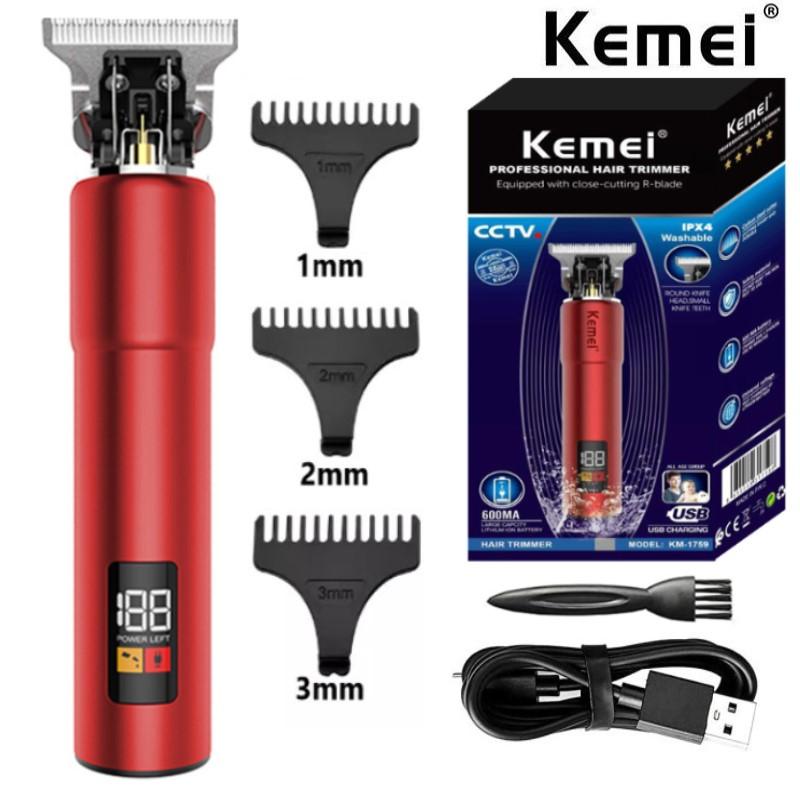 Kemei 10w LCD Display Cordless Rechargeable Men Hair Trimmer USB Type-C 0mm Zero Gapped Baldhead Shaver Barbershop Home