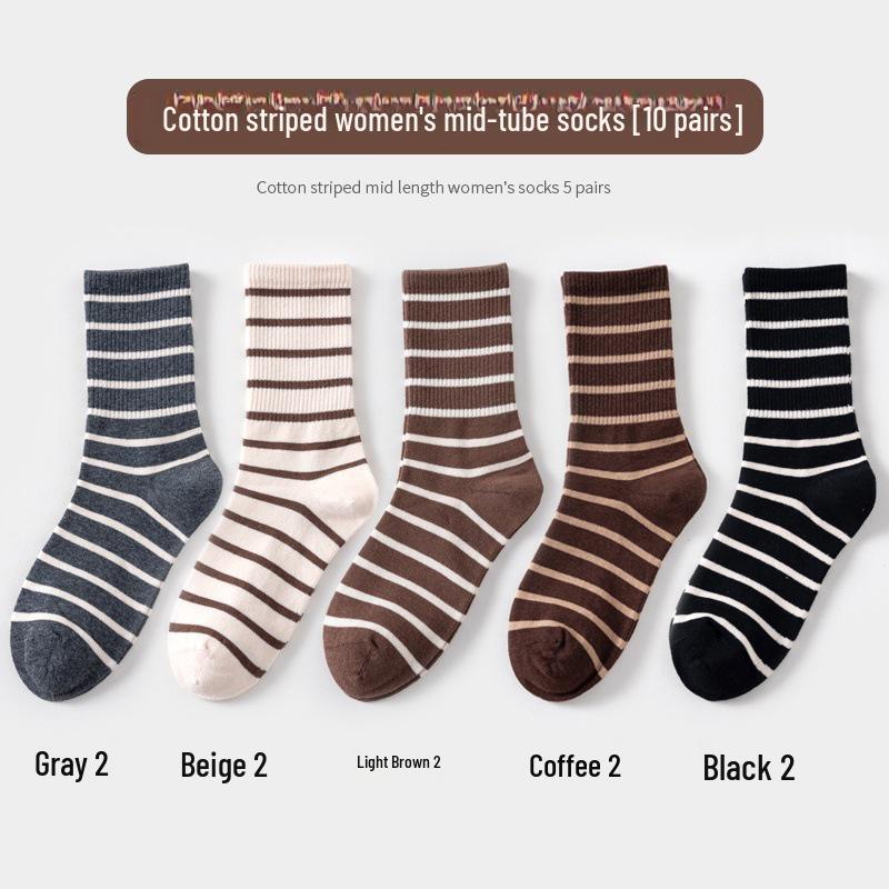 Женские полосатые носки до середины голени Maillard — весна и осень в корейском стиле с брюками Shark