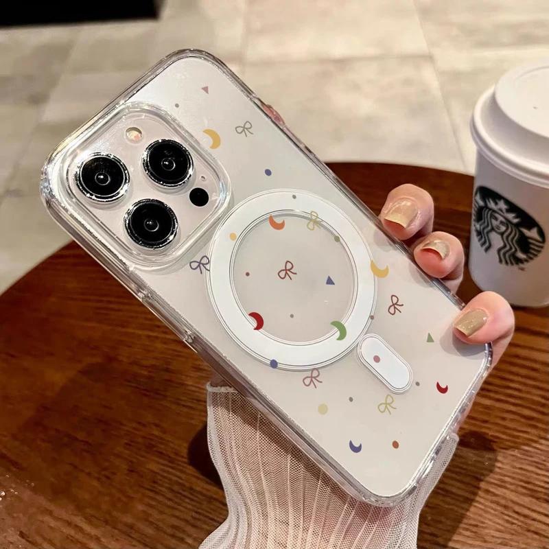 Милый Мультяшный Чехол с Рисунком Вишни, Магнитный Чехол Magsafe для iPhone 16 Pro Max 16E 11 12 13 14 15 Pro Max 13 Mini 16 Plus