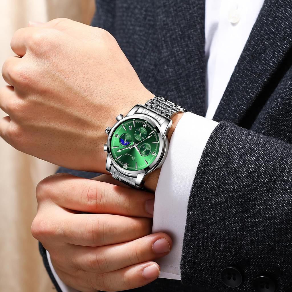 Часы с кварцевым хронографом DIZIZID Популярные деловые часы Стильные многофункциональные часы из нержавеющей стали Водонепроницаемость 3 АТМ Дата Светящийся хронограф