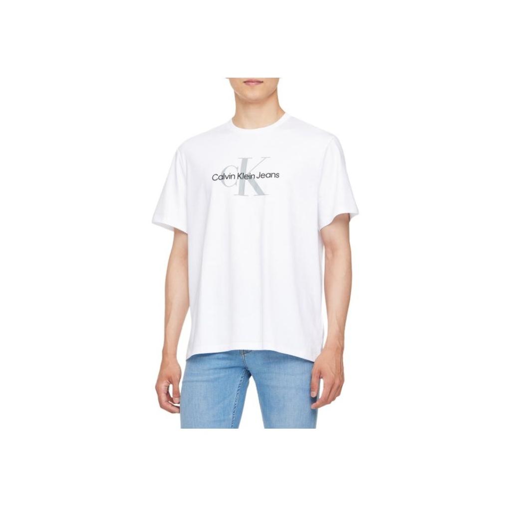 Calvin Klein Джинсы с вышитыми буквами, удобные футболки с круглым вырезом и коротким рукавом, мужские топы, белые 40EM289-YAA