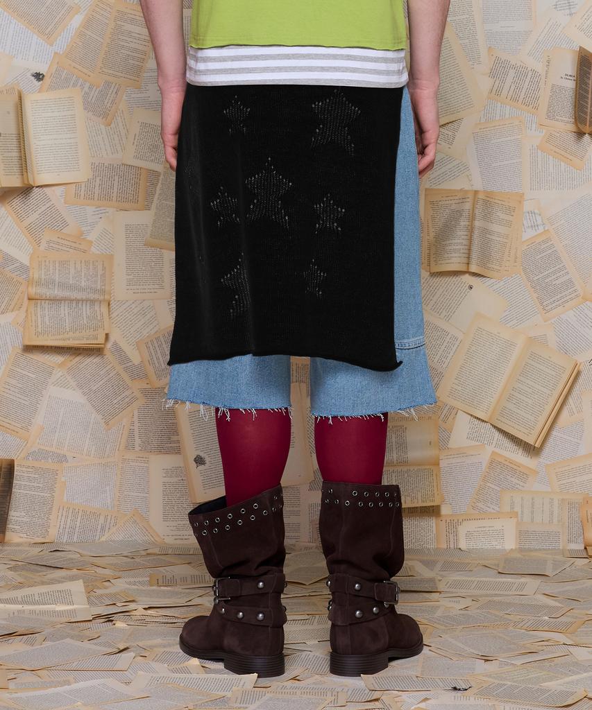 Analogoid Mesh Star Knit Wrap Skirt / Black