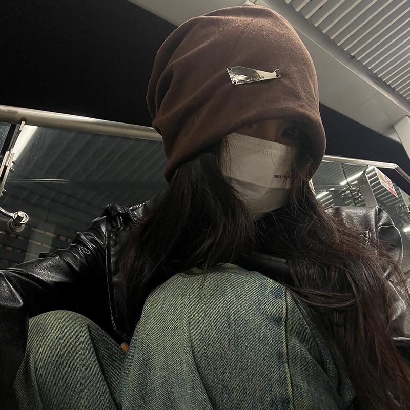 TUshu/Metal sense of destiny~ Large version bag head hat women's autumn and winter versatile warm ear protection cold hat stack hat tide