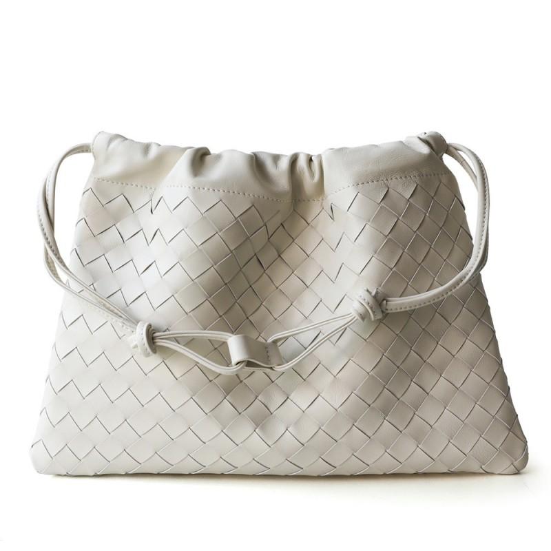 Genuine Lamb Leather Woven Clutch Crossbody Bag Women Soft Square Shoulder With Drawstring