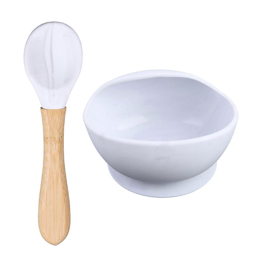 2 Pcs Baby Silicone Suction Cup Base Bowl Spoon Set Non-Slip Learning Feeding Tableware Kids Sucker Dishes Dinnerware Green