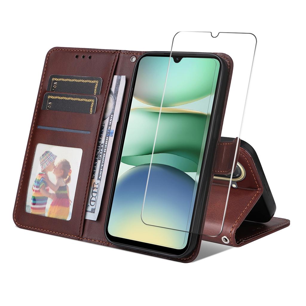 For Xiaomi Redmi A5 NFC (173.45*79.35*8.45mm) PU Leather Wallet Case ENKAY HAT PRINCE Phone Stand Cover with Tempered Glass