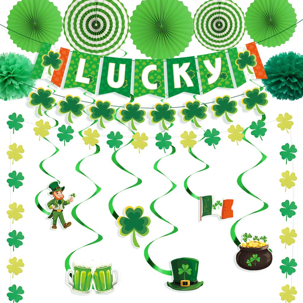 St. Patrick'S Day Decorative Ornament Party Decorative San Par Banner Flag Four Leaf Clover Swirl