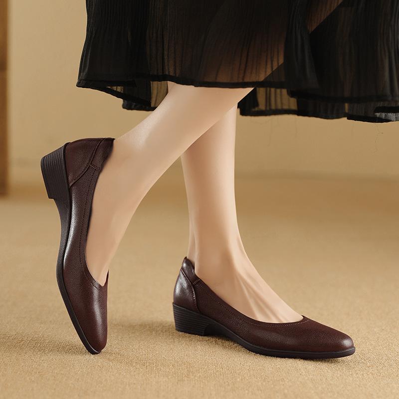 Мягкие и удобные туфли из овчины для бабушки, толстый каблук, средний каблук, рабочая обувь, круглый нос, легкий нос, одинарные туфли