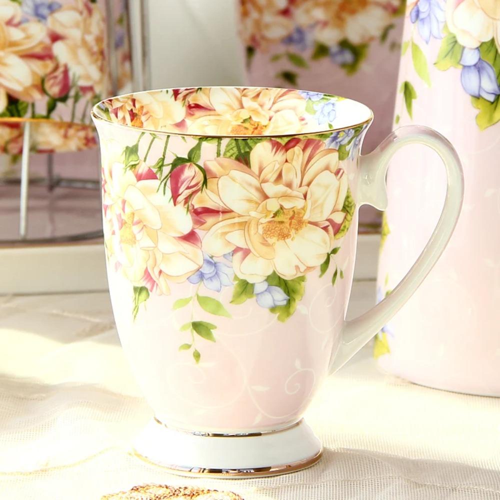 300 мл, керамическая кофейная кружка из костяного фарфора, tazas cafe с цветочной росписью, креативная керамическая чайная чашка в подарок, винтажная чайная церемония
