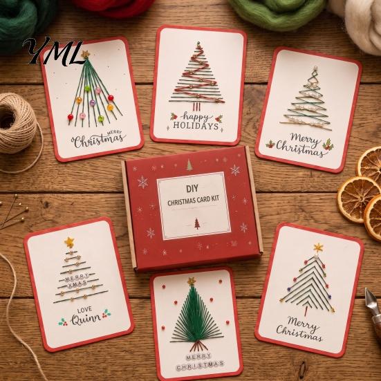 Holiday Card Making Supplies Christmas DIY Kit, 6 Chrismas Cards, Stitch by Hand, Thread Creative Greeting Crafting Art Stitching Craft Handmade