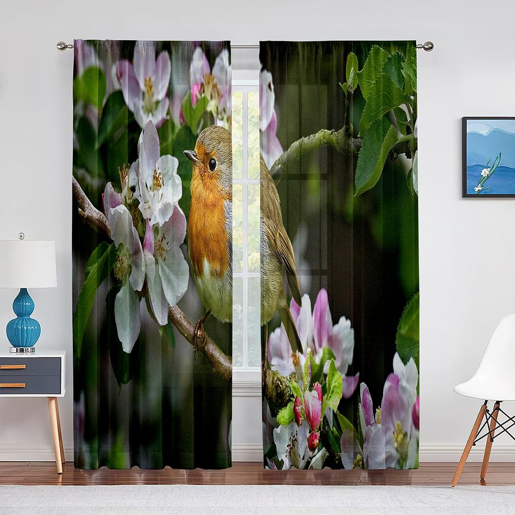 Весенние прозрачные занавески с колибри и цветами для гостиной, спальни, нарядные принадлежности для окон, шифоновые тюлевые шторы с принтом