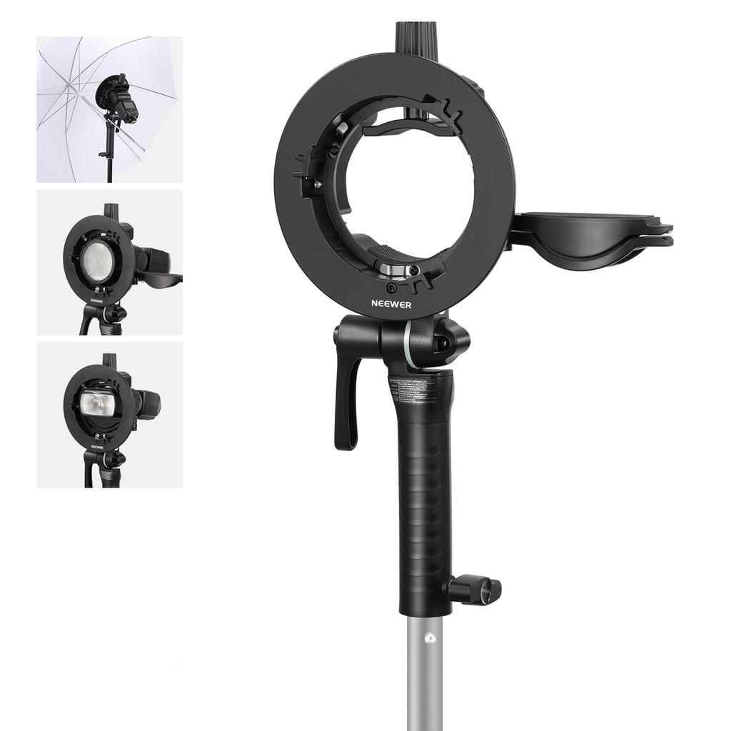 NEEWER Bracket Holder Umbrella Mount with Handle for Flash Strobe Flash Bracket Compatible Godox AD200Pro V1 NEEWER Z2 Z1 Z760 NW760 NW700 TT560 Q3