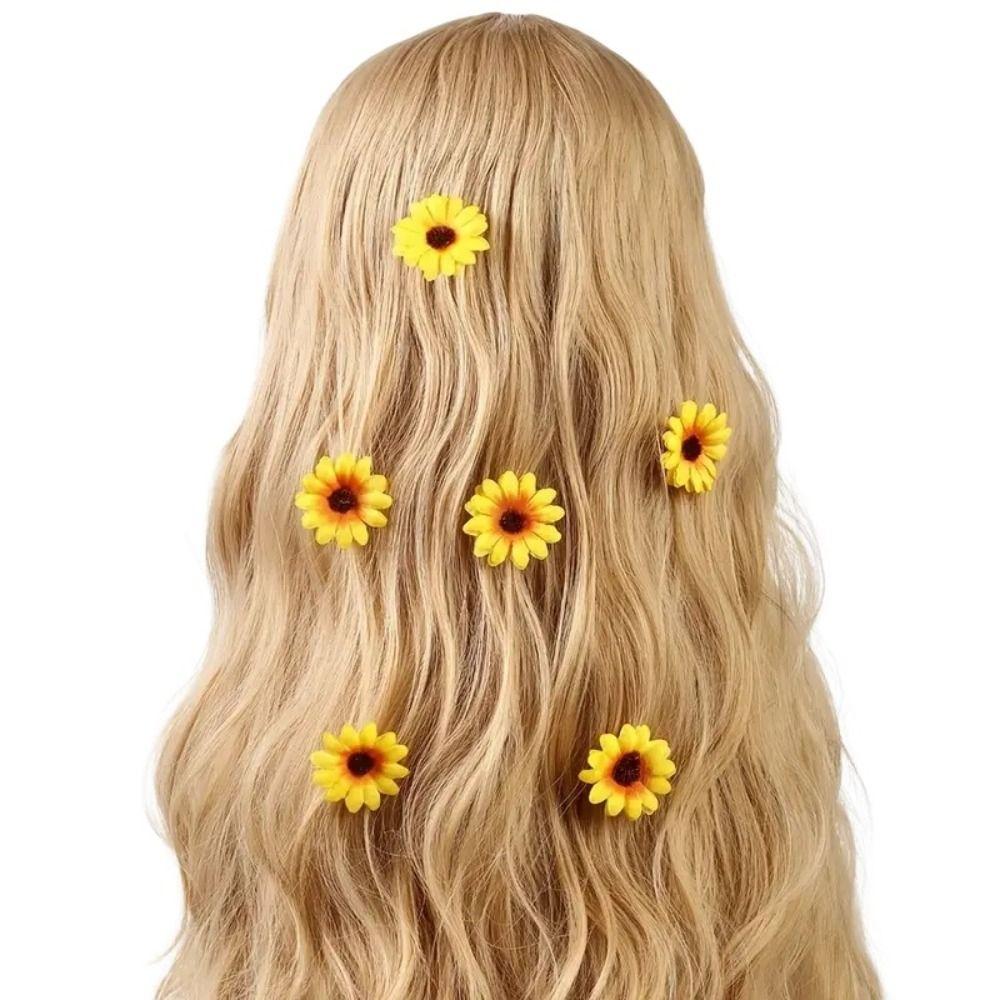 6pcs/set Bohemian Style Simulation Flower Hair Clips Cloth Girl Hair Clip Seaside