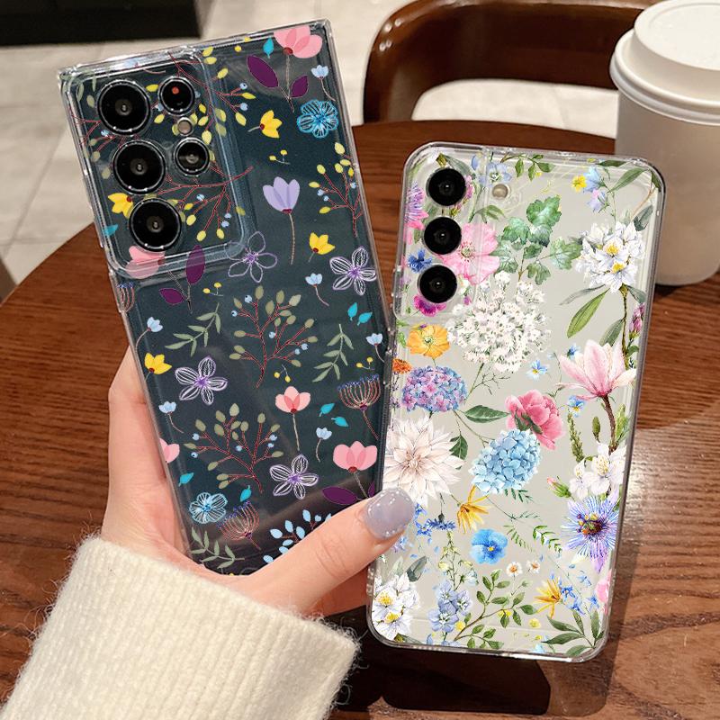 Чехол для телефона с ярким цветочным узором для Samsung Galaxy S26 S25 S24 S23 Ultra S22 S26 Plus S24 S21 FE S25 Edge Прозрачный Мягкий ТПУ Чехол