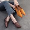 Pointed Toe Soft Cowhide Loafers Retro Genuine Leather Solid Color Soft Sole Women's Slip-on Shoes