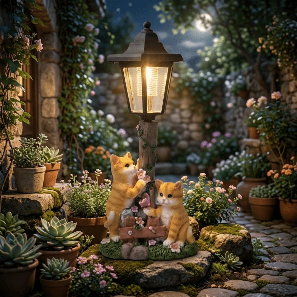 Hand-Painted Resin Outdoor Figurine Light Solar Landscape Decor Light  Lawn Ornament