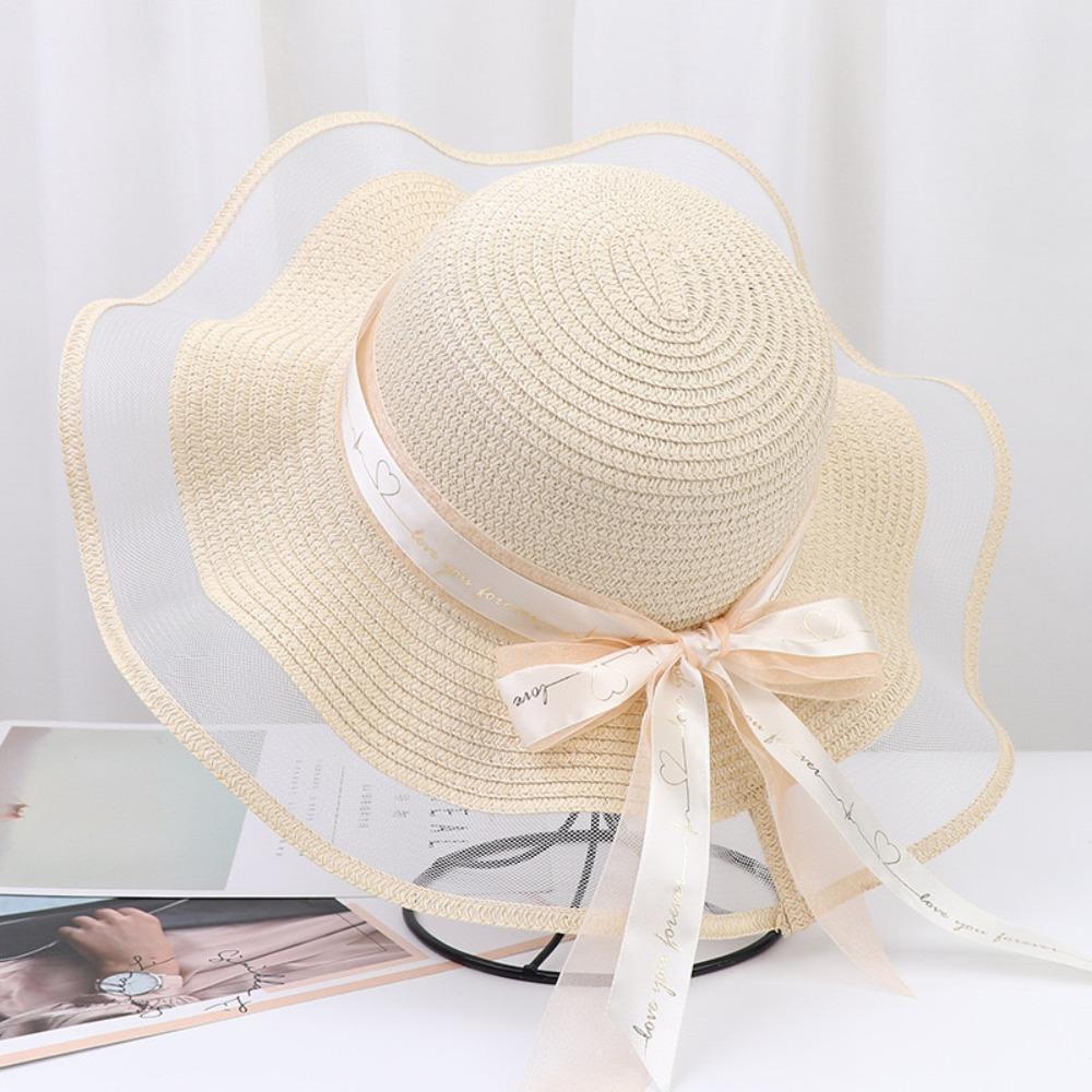 UV Protection Bow Straw Hat Weave Outdoor Visor Cap Fashion Sun Protection Cap  Vacation
