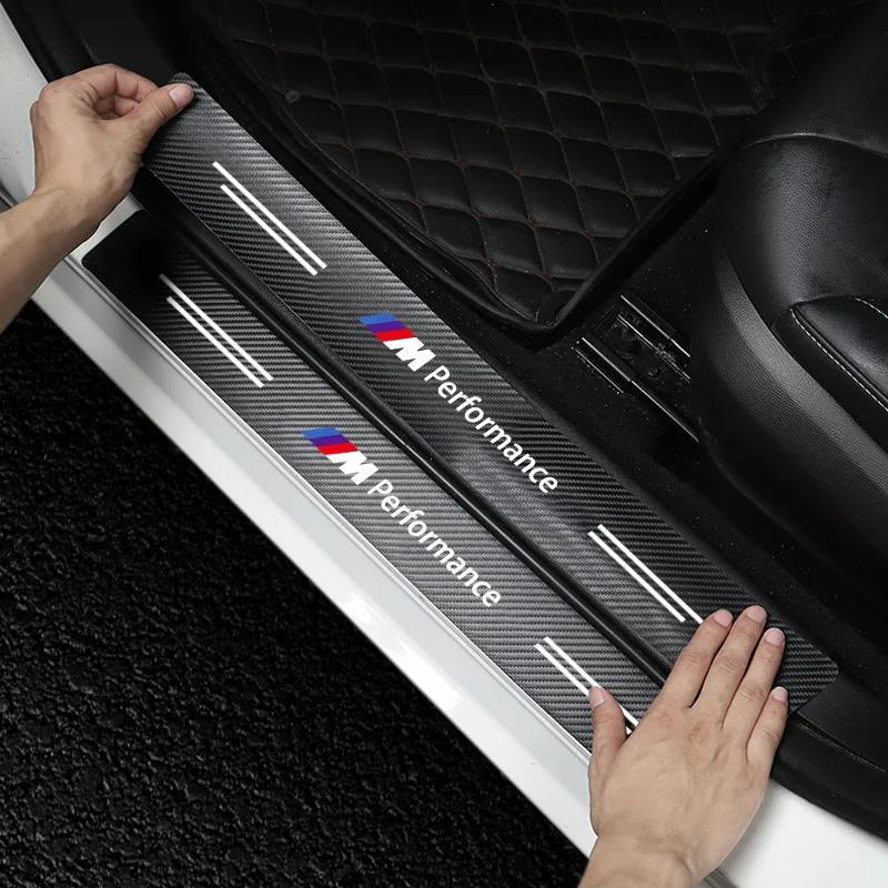 4pcs New Car Door Sill Threshold Carbon Fiber Plate Decals Stickers For BMW M8 M7 M6 M5 M4 M3 M2 M1 F30 F10 F15 E30 E46 E90 E60 CM5