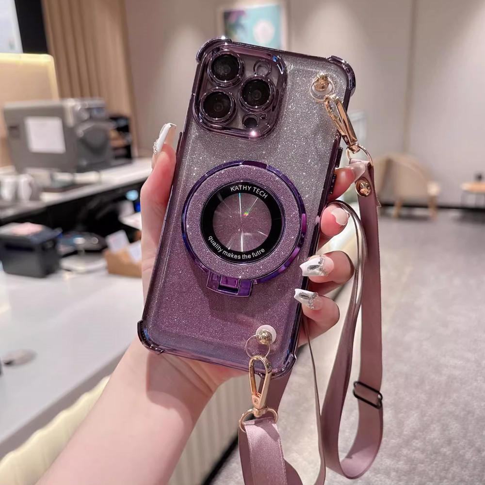 Shockproof Crossbody Lanyard Phone Case For Samsung Galaxy A52 A53 A33 A23 A13 A73 A32 4g 5g Gradient Glitter Stand Cover