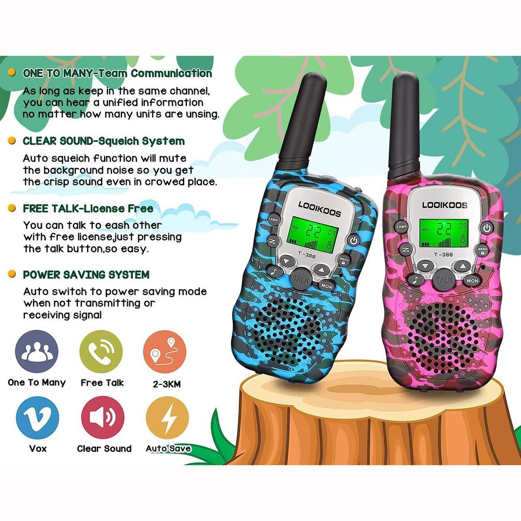 2 Pack Walkie Talkies for Kids, 3 KMs Long Range Children Walky Talky Handheld Radio Kid Toy Gifts for Boys and Girls