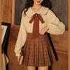 Corduroy Shirts Women Kawaii Bow Peter Pan Collar for Teen Uniform Long Sleeve Button Up Preppy Style Large Size Winter Warm Blouse