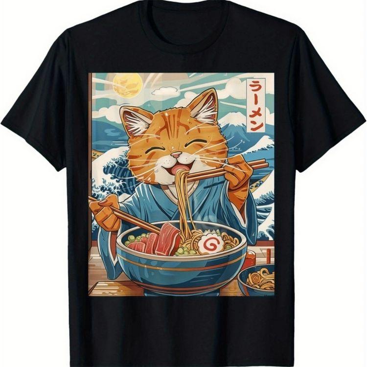 Soft Breathable RaUnisex Cat Graphic Tee Casual Crew Neck TShirt Perfect for All Seasons