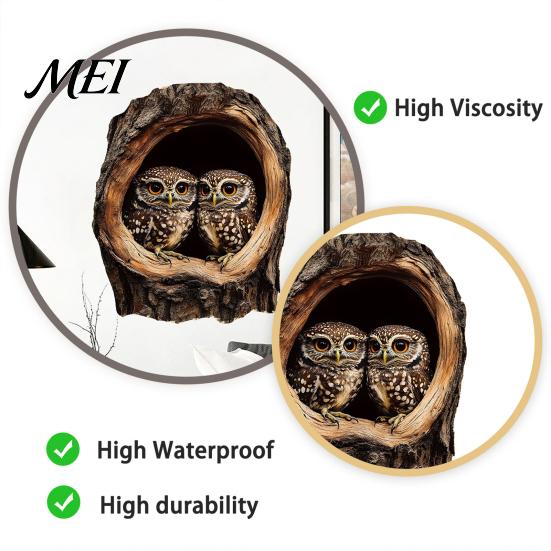 3D Owl Wall Decals Tree Hollow Sticker, Realistic Forest Animal Decal, Waterproof PVC Outdoor Weatherproof Murals Art Decor, Peel And Stick for Living