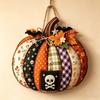 Halloween Autumn Pumpkin Wooden Hanging Ornament Vintage Plaid Floral Patchwork Wood Sign Rustic Farmhouse Halloween Craft Decor