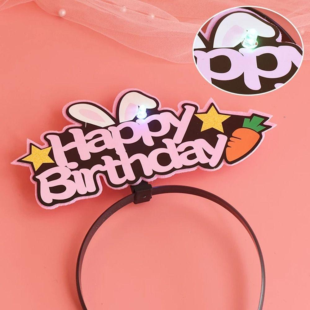 Balloon Rabbit Ear Stars Luminous Hair Hoop Happy Birthday Headbands Crown LED Light Headdress