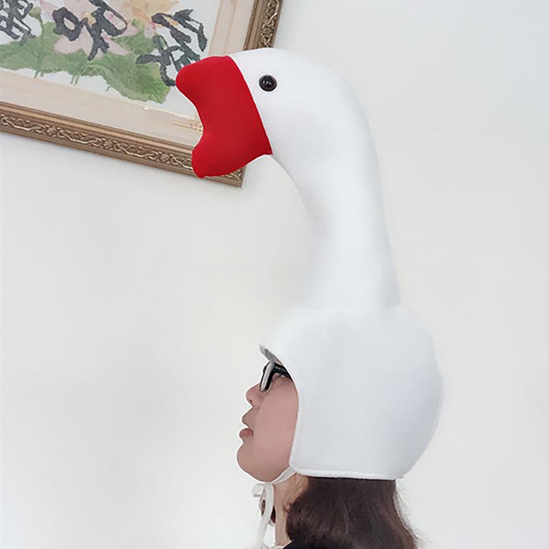 Cute Plush Funny Goose Shape Cap Adult Kids Halloween Party Cosplay Animal Hood Hat Winter Warm Costume