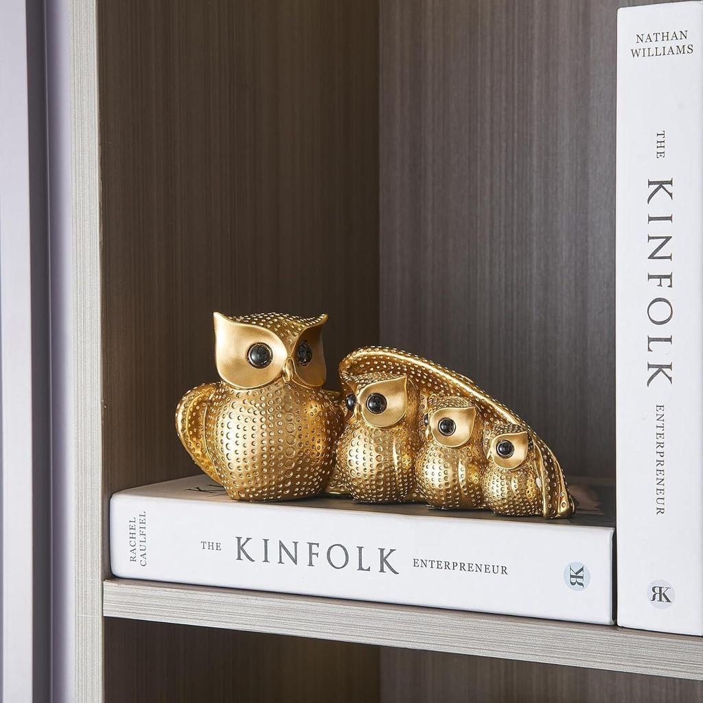 Golden Owl Family (Mother & Child) for Home Decor (Pack of 1, Golden)