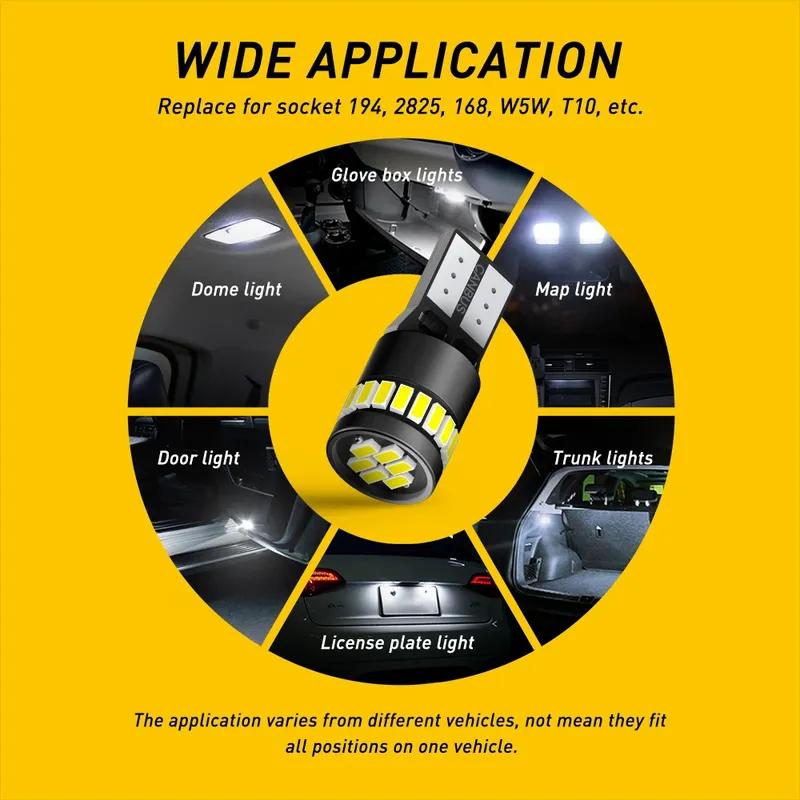AUXITO 10Pcs W5W T10 LED Canbus Light No Error Car Interior Light 194 501 168 24SMD 3014 Chip Pure White Instrument Lights Auto