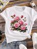 (Азиатский размер) Женская футболка, верхняя одежда, повседневная модная футболка с коротким рукавом и цветочным принтом, женская футболка с милым принтом и симпатичной графикой для леди