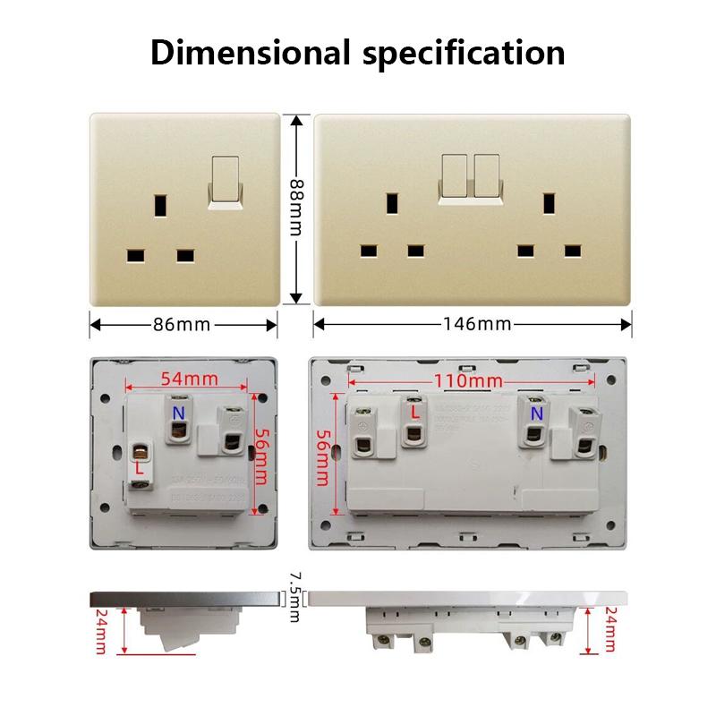 Розетка 13А, Великобритания, 18 Вт, быстрая зарядка Type-C, настенная розетка 220 В, панель переключателей на 1/2/3/4 клавиши, 1/2-ходовая, универсальная 5-контактная настенная электрическая розетка