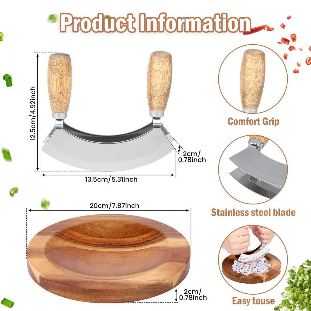 Набор с круглой разделочной доской, из нержавеющей стали, нож-качалка, слайсер, резак, нержавеющий нож для пиццы, нож-качалка, нож улу