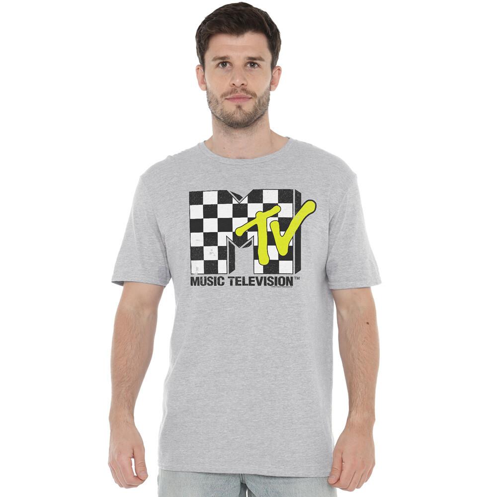 MTV Checker Board Logo T-Shirt S-2XL Athletic Heather