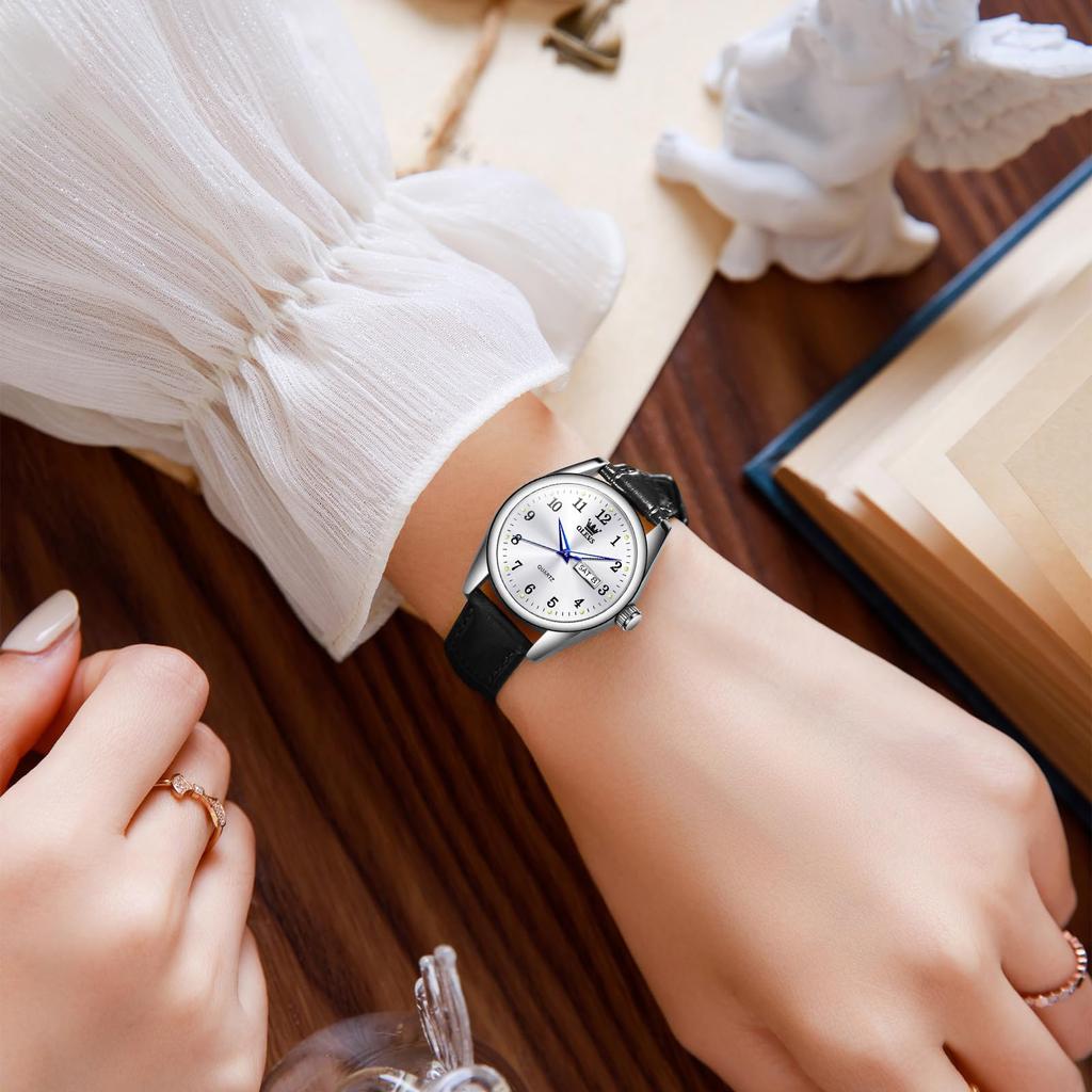 OLEVS Popular Arm Quartz Stylish Silver Cute Leather Silver Watch for Luminous Easy To Silver Watch Watch, Waterproof, Ladies, Women's Watch, Watch,