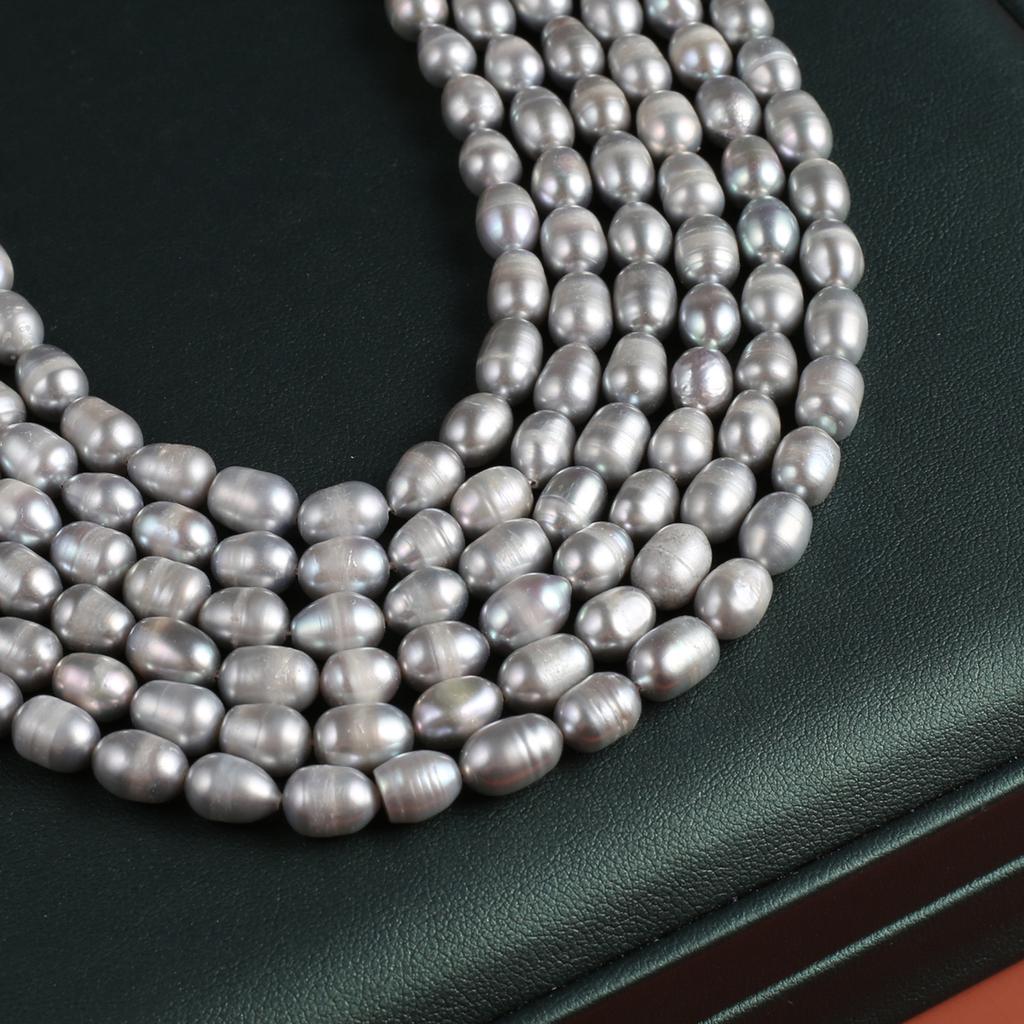 1String Synthetic Pearls, Bohemian Style Grey Rice Shape Beads for Jewelry Making Christmas Gifts, DIY Women Necklace Accessories Beading 36cm
