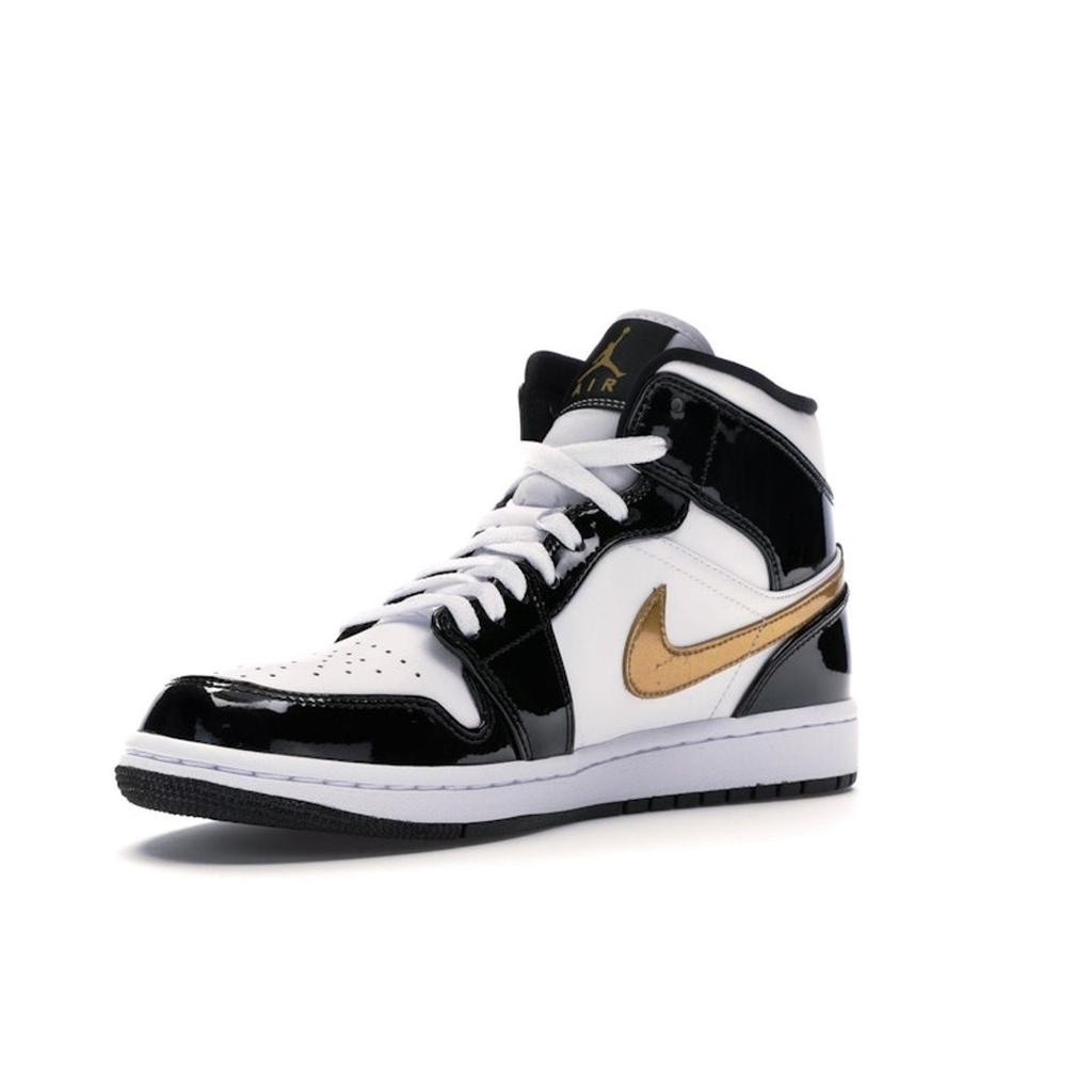 Air Jordan 1 Mid Patent SE Black Gold Men Sneakers White Metallic-Gold 852542-007