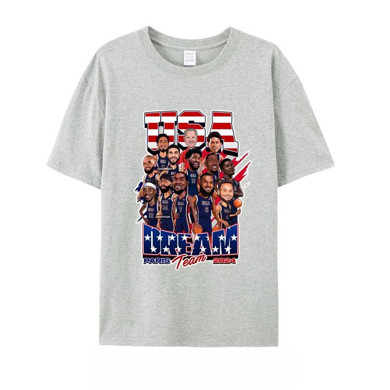 Летняя мужская футболка USA Dream Team с круглым вырезом и коротким рукавом, принт Durant James Curry, для фанатов стрелкового спорта, 100% хлопок