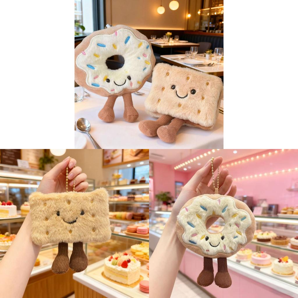 Waffle Cookie Plush Keychain With Sweet Donut Design For Backpack Decor