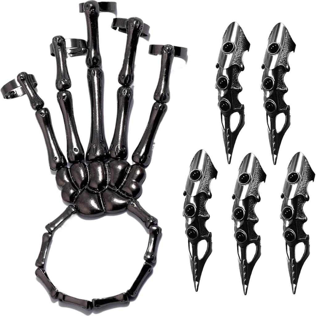 Браслет Рука Скелета, Браслет Рука Скелета в Стиле Панк, Пасхальные Руки Скелета Черные, Кольцо-Рука Скелета, Кольца на Весь Палец, Браслет-Цепочка на Руку