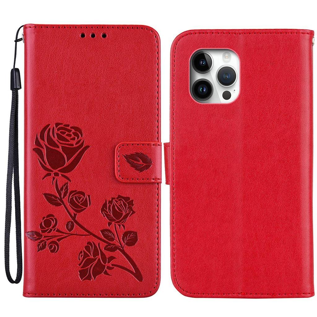 Тисненая кожаная книжка с розой для iPhone 16 Pro Max, 15 Pro, 14 Pro, 13 Pro, кошелек, слоты для карт, чехол