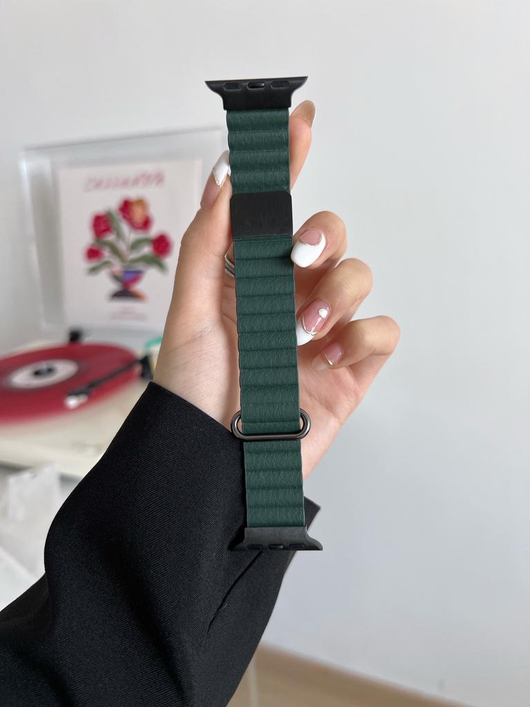 Магнитный кожаный ремешок для Apple Watch 44 45 49 мм 40 41 мм 42 38 мм 46 мм Металлический ремешок из нержавеющей стали для iwatch 8 7 SE 6 5 4 3 2 S10