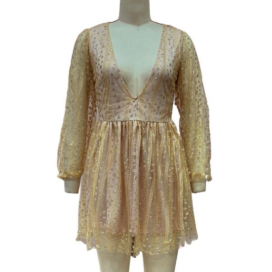 Вечернее платье с глубоким V-образным вырезом, прозрачным сетчатым платьем А-силуэта, коротким платьем с длинными рукавами-фонариками для выпускного вечера и коктейльной вечеринки