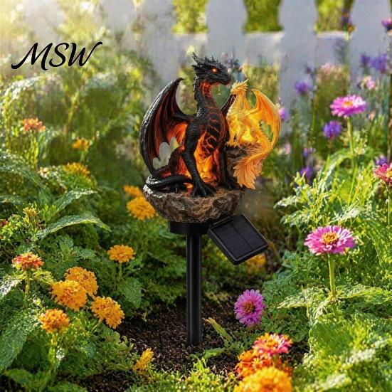 Dragon Lover Gift Ideas Solar Garden Light, Outdoor Gothic Medieval Statue Lamp, Waterproof Lantern Decor Resin Sculpture for Patio Lawn Yard
